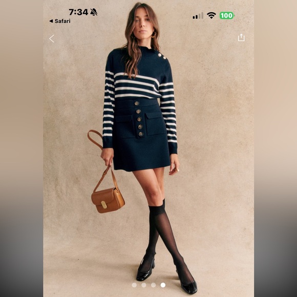 Sezane Sorena Skirt Navy Blue - Size M EUC - Picture 3 of 9